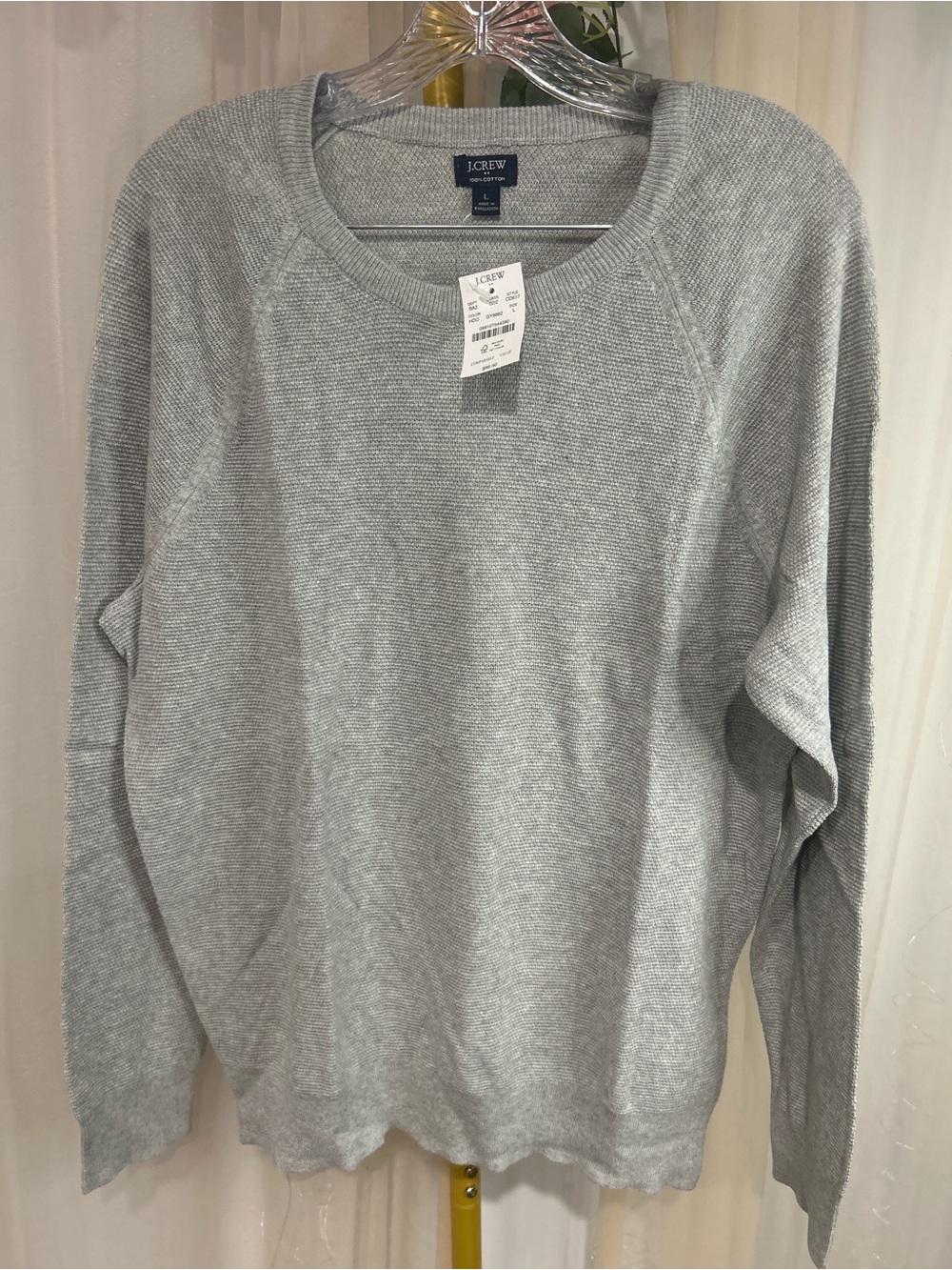 J.Crew 100% Cotton Textured Crewneck Sweater | NWT | Size Large | Heather Gray